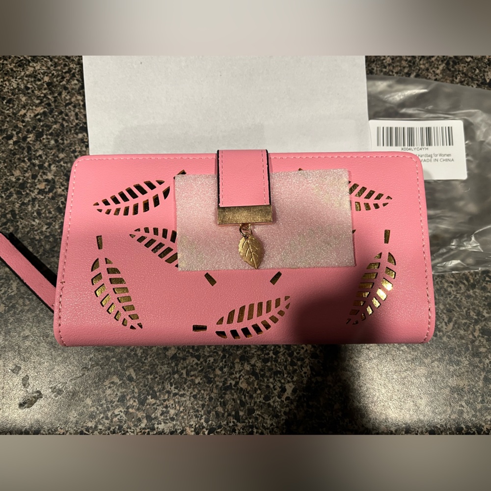 Pink Wallet with Gold Leaf Accents - Picture 8 of 9